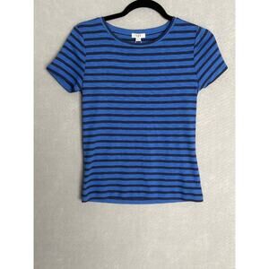 NZT Nic+Zoe Crew Neck T-Shirt Stripe Short Sleeve Blue Women's Small NEW